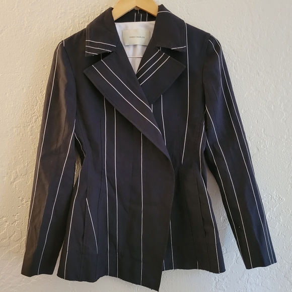 Cedric Charlier Stripe Assymetrical Blazer Jacket Small